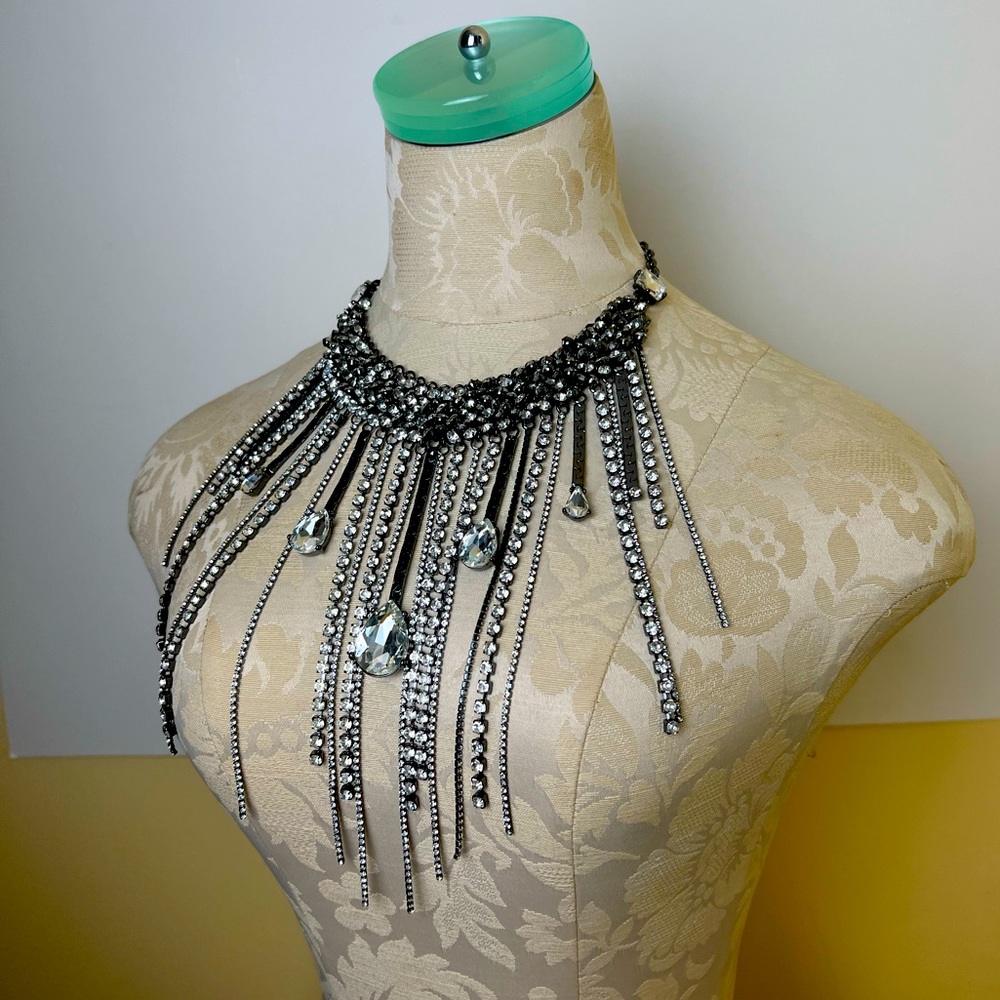 Crystal and gunmetal statement necklace